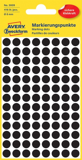 [811150] Etiquette Avery Zweckform 3009 ronde 8mm noir 416 pièces