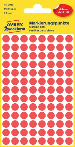 [811152] Etiquette Avery Zweckform 3010 ronde 8mm rouge 416 pièces