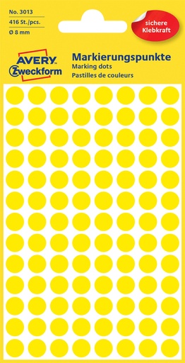 [811155] Etiket Avery 3013 rond 8mm geel 416 stuks