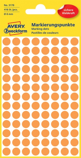 [811056] Etiquette Avery Zweckform 3178 rond 8mm orange 416 étiquettes