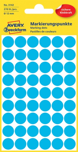 [811003] Etiquette Avery Zweckform 3142 rond 12mm bleu 270 pcs
