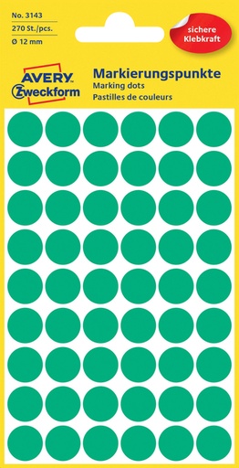 [811004] Etiquette Avery Zweckform 3143 rond 12mm vert 270 étiquettes