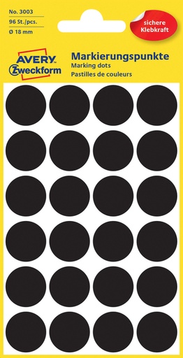 [811160] Etiket Avery Zweckform 3003 rond 18mm zwart 96 etiketten