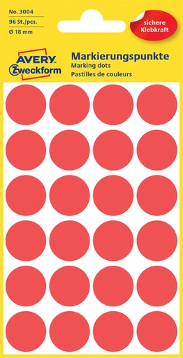 [811162] Etiket Avery Zweckform 3004 rond 18mm rood 96 etiketten