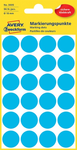 [811163] Etiquette Avery 3005 ronde 18mm bleu 96 pièces