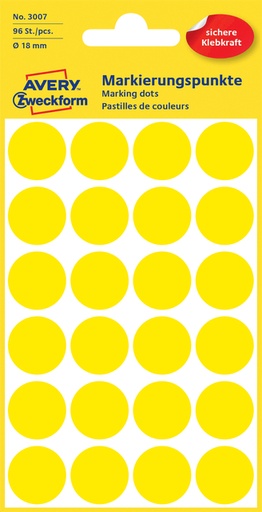 [811165] Etiket Avery 3007 rond 18mm geel 96 stuks