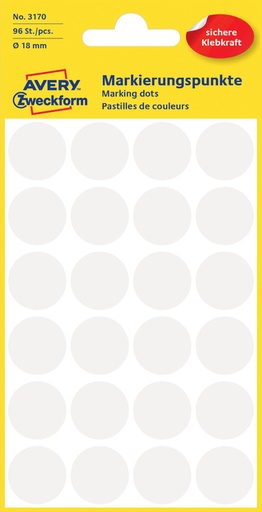 [811030] Etiket Avery Zweckform 3170 rond 18mm wit 96 etiketten
