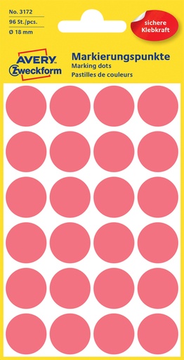 [811032] Etiquette Avery Zweckform 3172 rond 18mm rouge 96 étiquettes