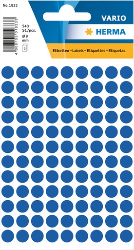 [818150] Etiket HERMA 1833 rond 8mm donkerblauw 540 etiketten