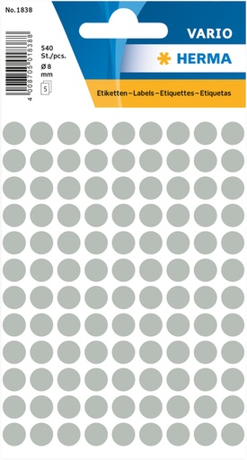 [818153] Etiket HERMA 1838 rond 8mm grijs 540 etiketten