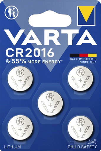 [413824] Batterij Varta knoopcel CR2016 lithium blister à 5stuk