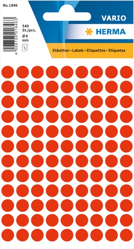 [810909] Etiquette HERMA 1846 rond 8mm rouge fluo 540 pièces