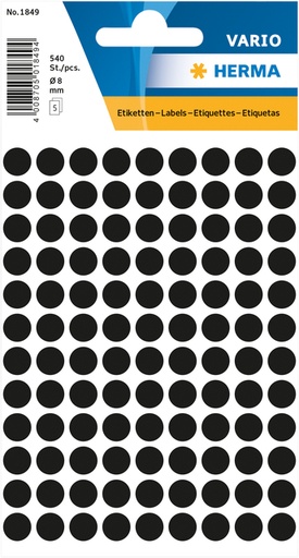 [810901] Etiquette HERMA 1849 rond 8mm noir 540 pièces