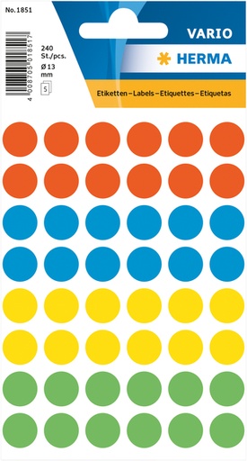 [810939] Etiket HERMA 1851 rond 12mm assorti 240 stuks