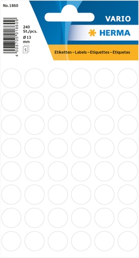 [810920] Etiquette HERMA 1860 rond 12mm blanc 240 pièces