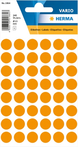 [810936] Etiquette HERMA 1864 rond 12mm orange fluo 240 pièces