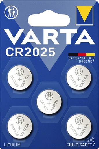 [413823] Pile bouton Varta CR2025 lithium blister 5 pièces