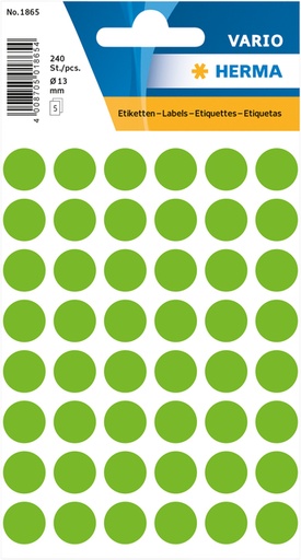 [810924] Etiquette HERMA 1865 rond 12mm vert 240 pièces