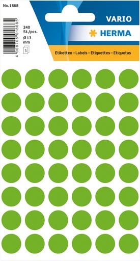 [810934] Etiquette HERMA 1868 rond 12mm vert fluo 240 pièces