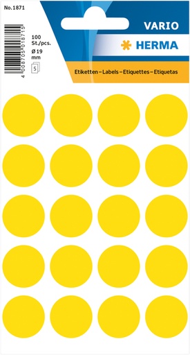 [815045] Etiquette HERMA 1871 rond 19mm jaune 100 pièces