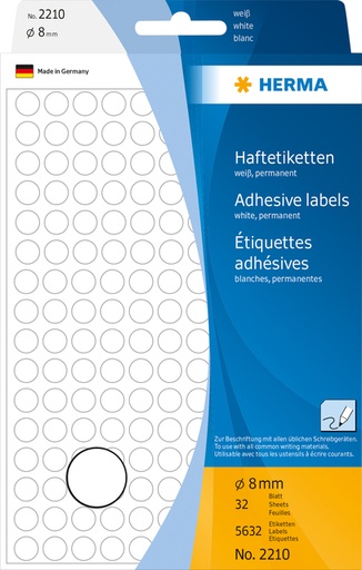 [816100] Etiquette HERMA 2210 rond 8mm blanc 5632 pièces