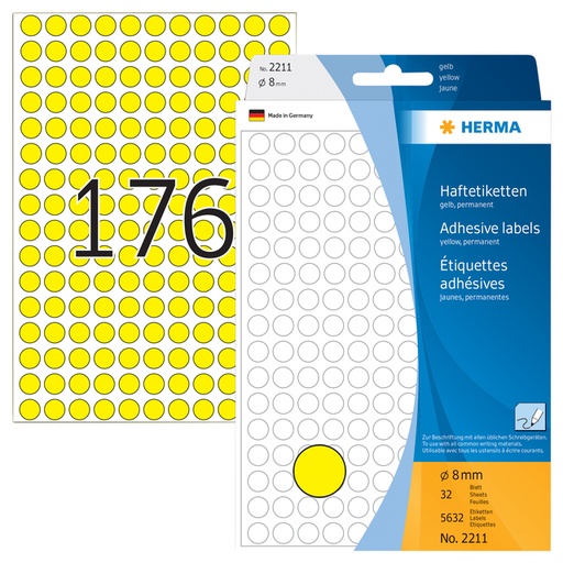 [816105] Etiket HERMA 2211 rond 8mm geel 5632stuks