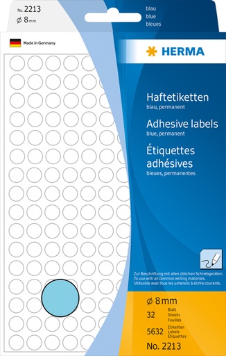 [816103] Etiquette HERMA 2213 rond 8mm bleu 5632 pièces