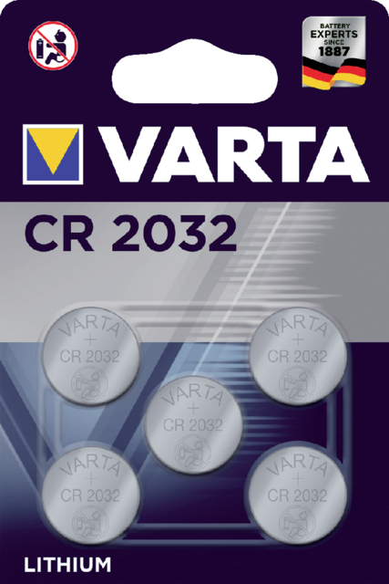 Pile bouton Varta CR2032 lithium blister 5 pièces
