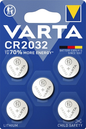 [413822] Pile bouton Varta CR2032 lithium blister 5 pièces