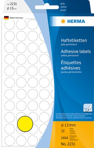 [816141] Etiquette HERMA 2231 rond 13mm jaune 2464 pièces