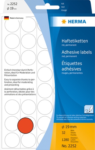 [816182] Etiket HERMA 2252 rond 19mm rood 1280stuks