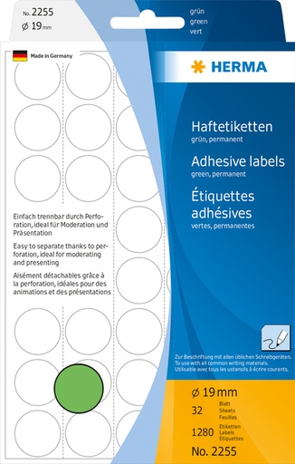 [816184] Etiquette HERMA 2255 rond 19mm vert 1280 pièces