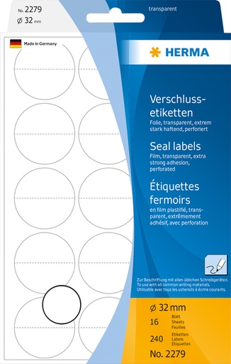 [810988] Etiquette HERMA 2279 32mm transparent 240 pièces