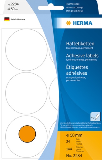 [816227] Etiquette HERMA 2284 rond 50mm orange fluo 144 pièces