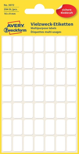 [811099] Etiquette Avery Zweckform 3072 16x9mm blanc 294 pièces