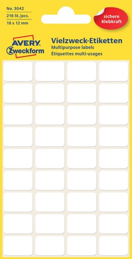 [811117] Etiquette Avery 3042 18x12mm blanc 216 étiquettes