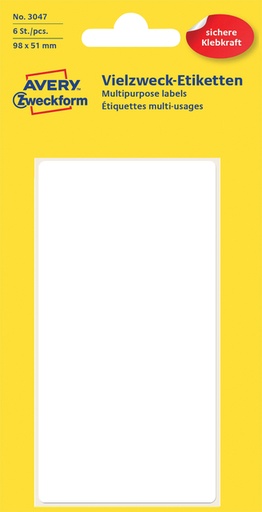 [811112] Etiket Avery 3047 98x51mm wit 6 stuks