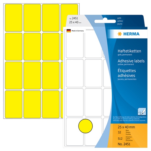[816665] Etiquette HERMA 2451 25x40mm jaune 512 pièces