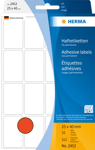 [816662] Etiket HERMA 2452 25x40mm rood 512 stuks