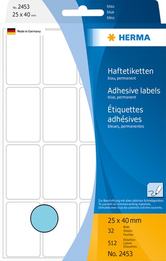 [816663] Etiquette HERMA 2453 25x40mm bleu 512 pièces