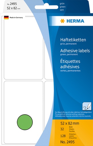 [816824] Etiquette HERMA 2495 52x82mm vert 128 pièces