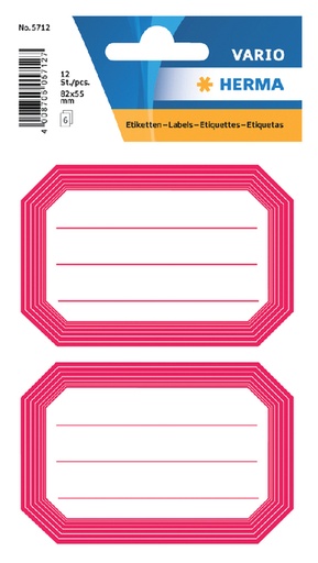 [818098] Etiquette cahier HERMA 5712 82x55mm cadre rouge 12 pièces