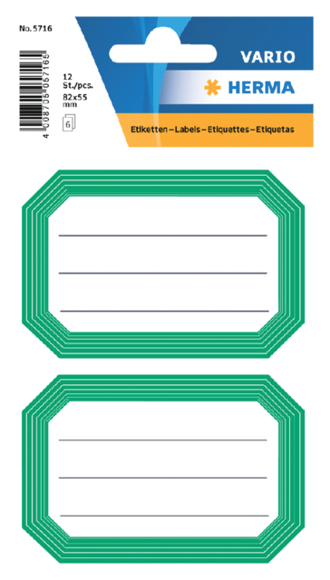 Etiquette cahier HERMA 5716 82x55mm bord vert 12 pièces