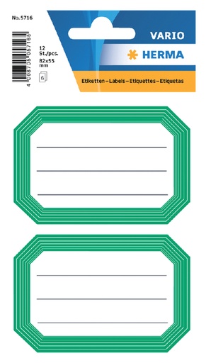 [818101] Etiquette cahier HERMA 5716 82x55mm cadre vert 12 pièces