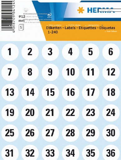 [818046] Etiket HERMA 4124 12mm getallen 1-240 240stuks