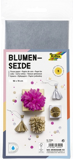 [141938] Zijdevloeipapier Folia 50x70cm 20gr nr66 zilver 5 vel