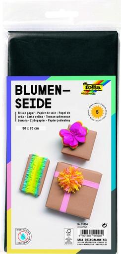 [141931] Papier de soie Folia 50x70cm 20g nr 90 noir 5 feuilles