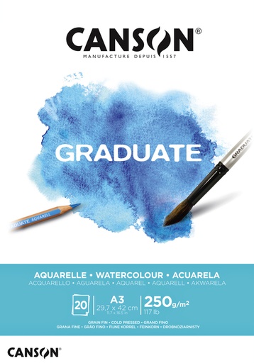 [746255] Bloc aquarelle Canson Graduate Watercolour A3 20 feuilles 250g blanc