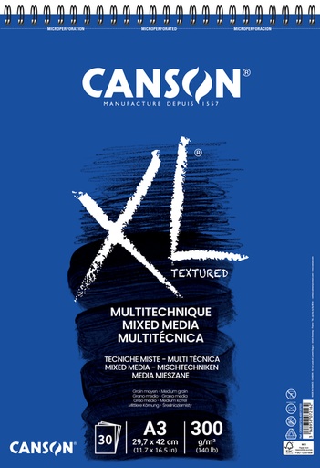 [746276] Mixed mediapapier Canson XL Textured Mixed Media 30vel 300gr A3 wit