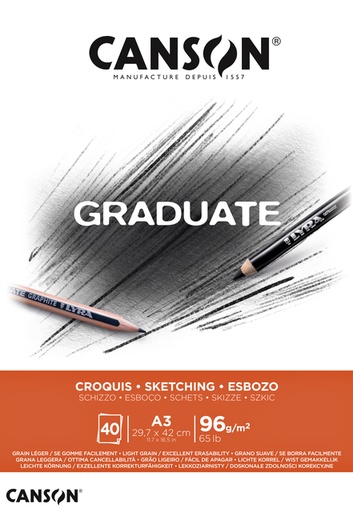 [746250] Schetspapier Canson Graduate Sketch 40vel 96gr A3 natuurlijk wit